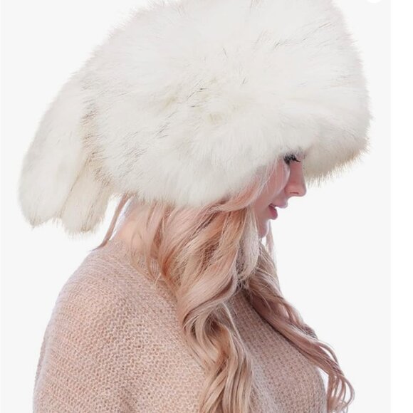 Fluffy Faux Fur White Bunny Hat